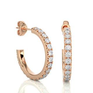 French V-Split C-Hoop Moissanite Earrings rose gold