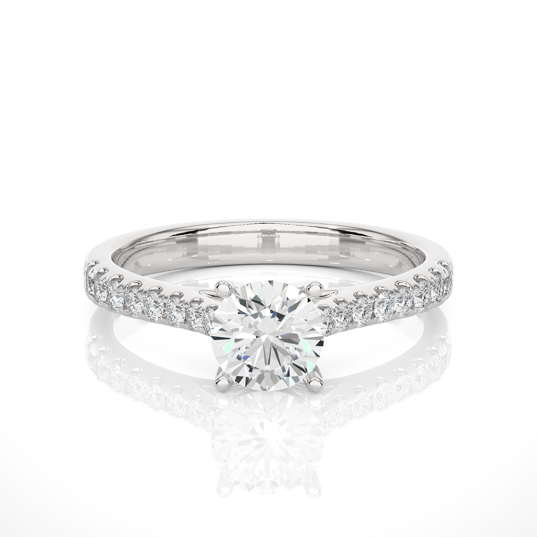1.50 Carat Round Cut Moissanite Ring With Bridge Accent In White Gold