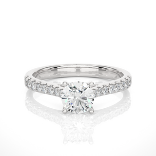 French V-Split with Bridge Accent Solitaire Ring silver