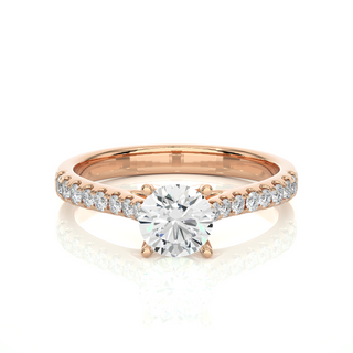 French V-Split with Bridge Accent Solitaire Ring rose gold
