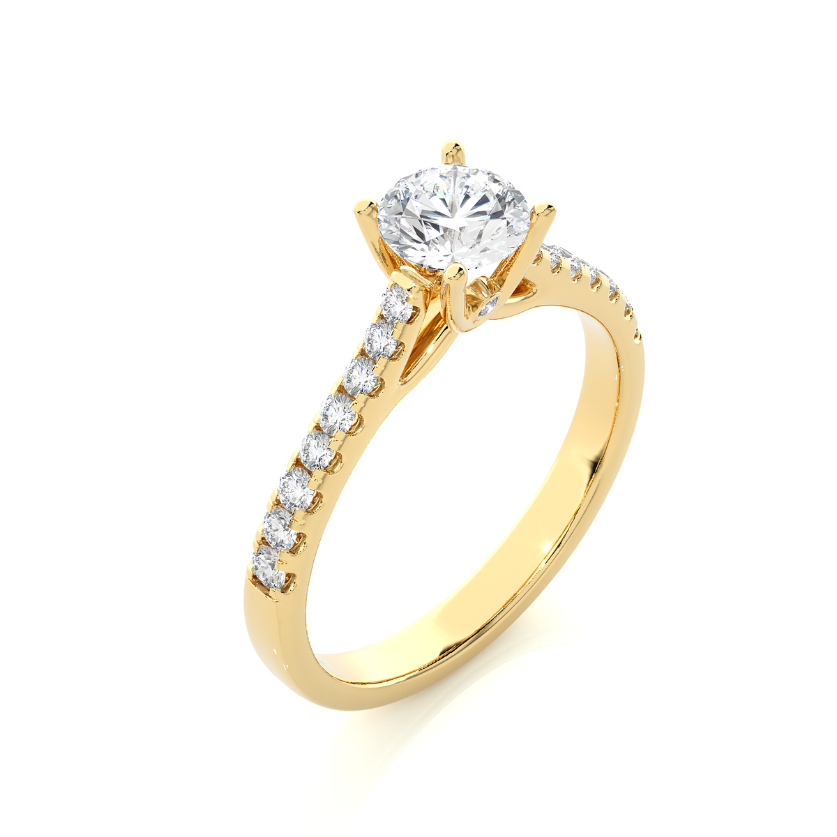 French v split with bridge accent solitaire ring yellow gold