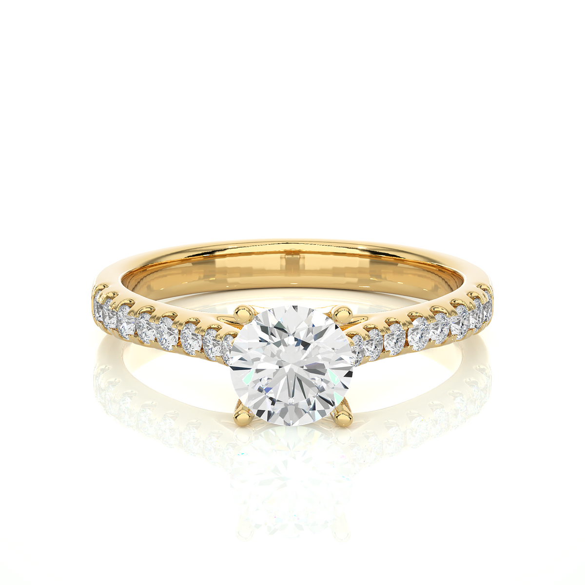 French v split with bridge accent solitaire ring yellow gold
