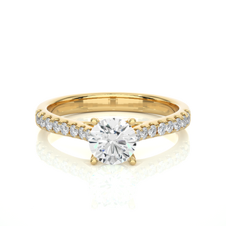 French V-Split with Bridge Accent Solitaire Ring yellow gold