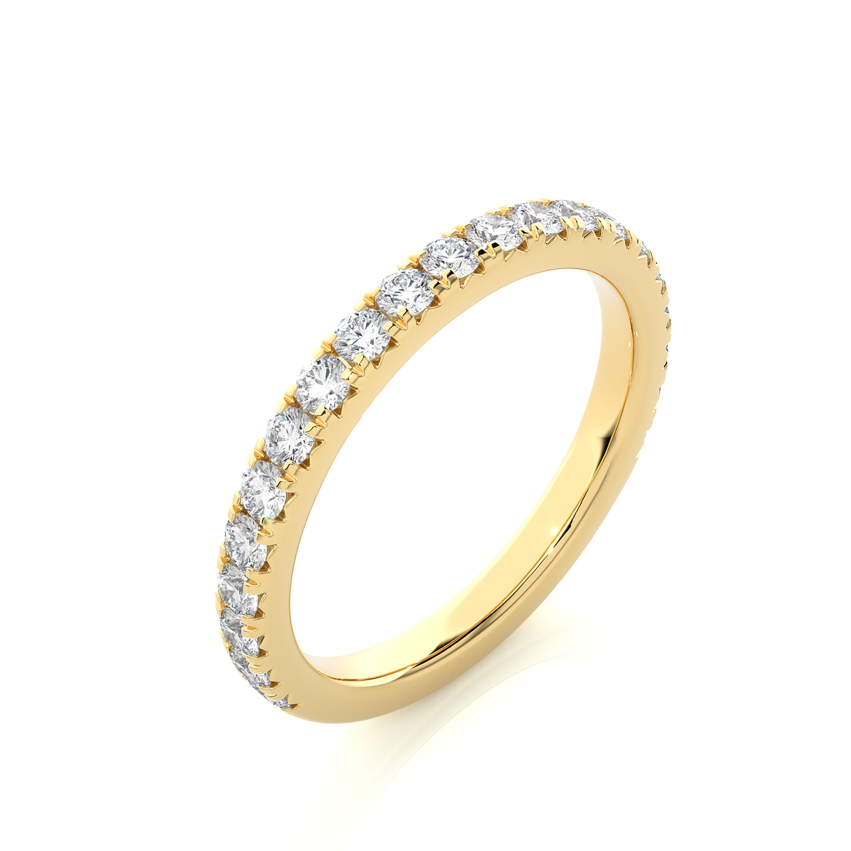1 carat moissanite eternity band in yellow gold