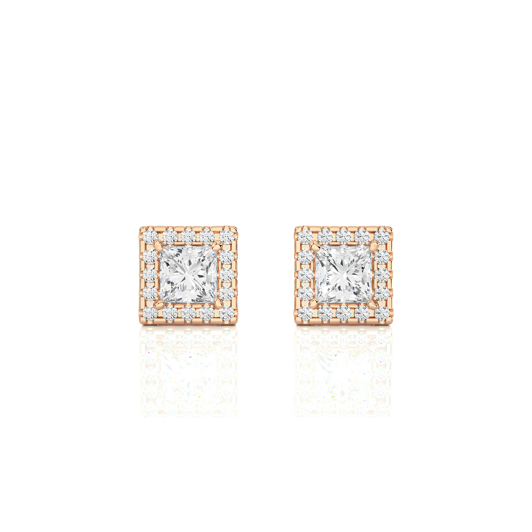 2 Ct Princess Cut Moissanite Halo Stud Earrings In Silver