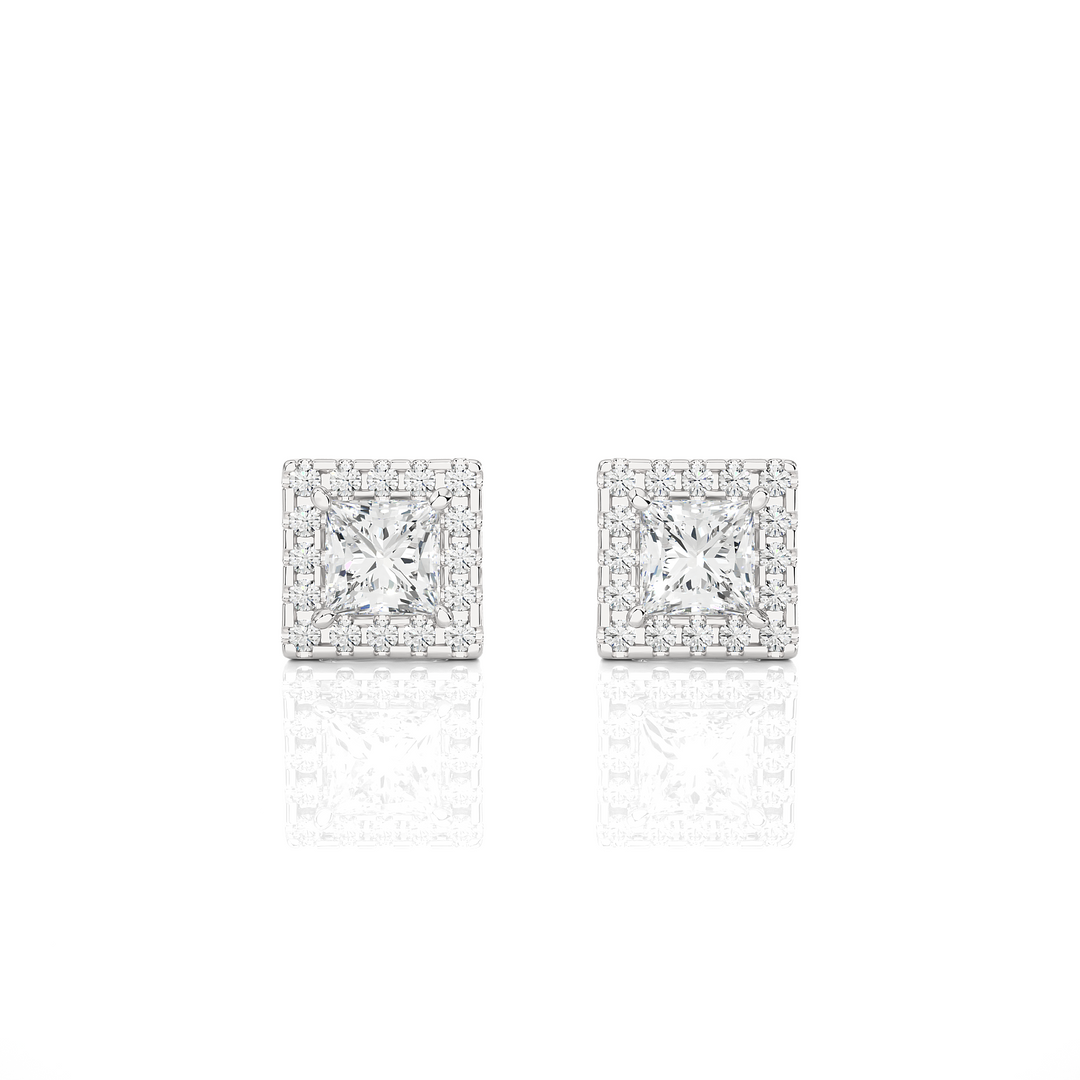 2 Ct Princess Cut Moissanite Halo Stud Earrings In Rose Gold