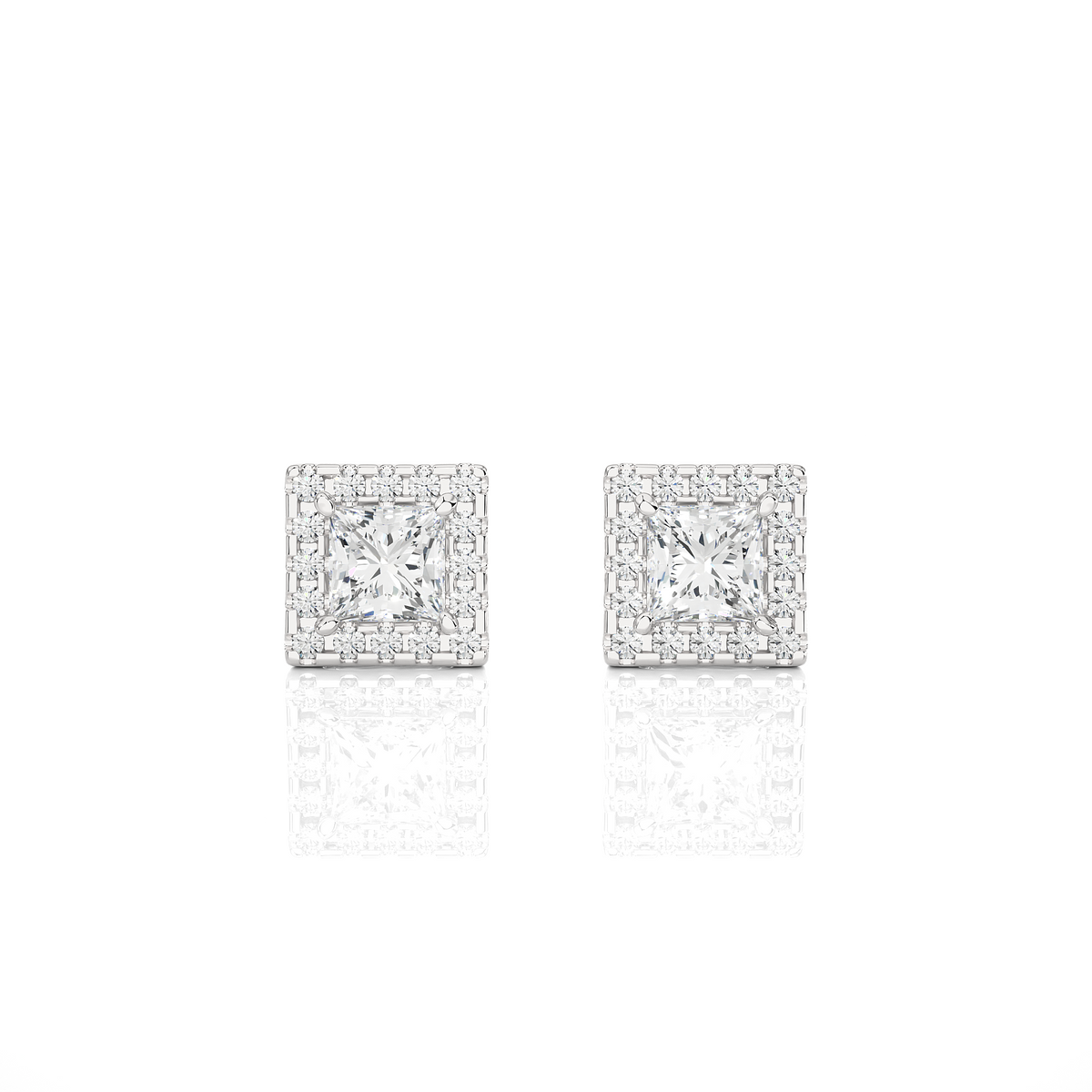 Halo princess cut moissanite earrings silver