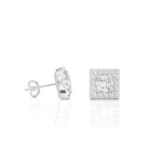 Load image into Gallery viewer, 2 Ct Princess Cut Moissanite Halo Stud Earrings In Silver
