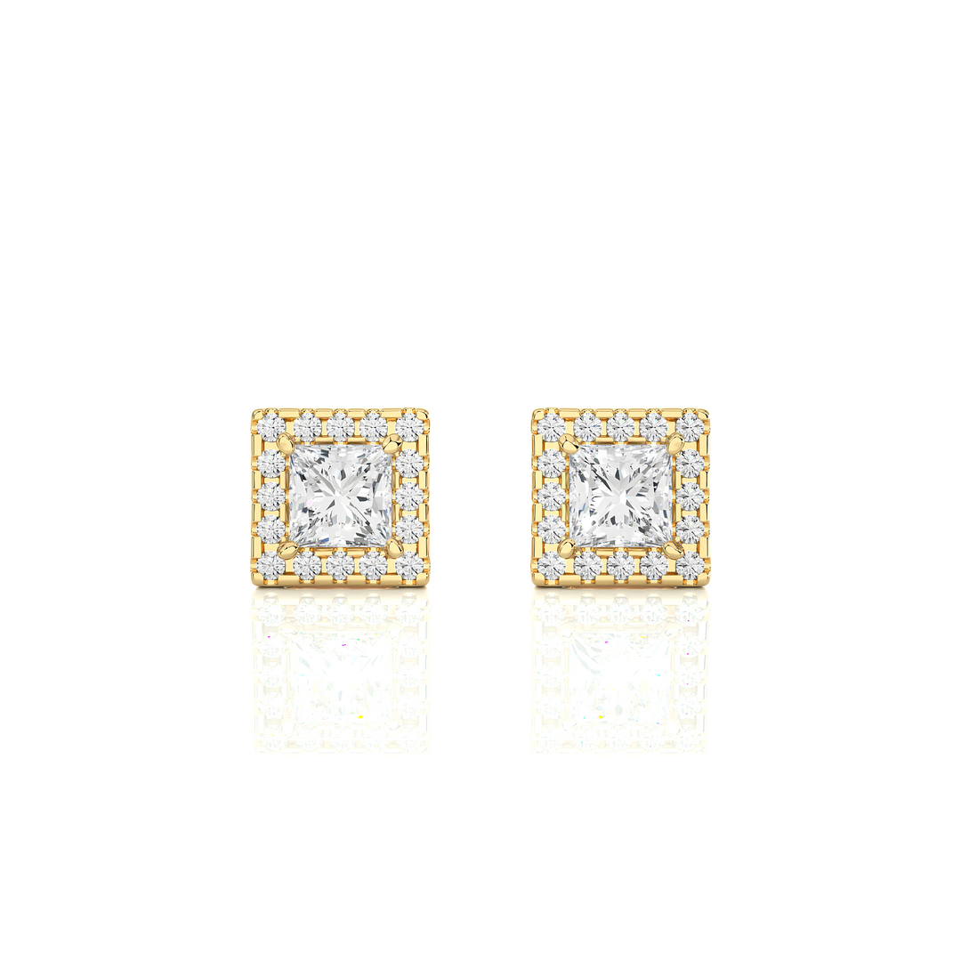 2 Ct Princess Cut Moissanite Halo Stud Earrings In Silver