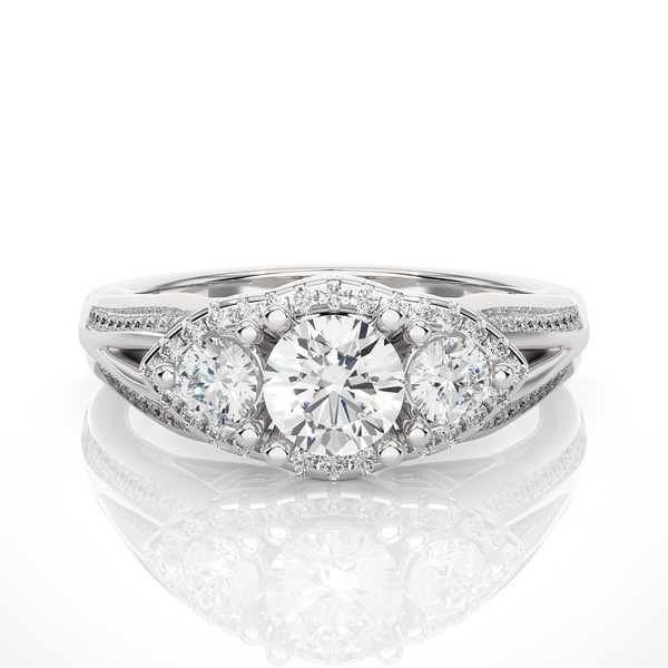 2 Carat Moissanite Three Stone Halo Engagement Ring In White Gold