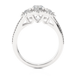 Load image into Gallery viewer, Halo Three Stone Split Shank Moissanite Ring white gold
