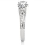 Load image into Gallery viewer, Halo Three Stone Split Shank Moissanite Ring white gold
