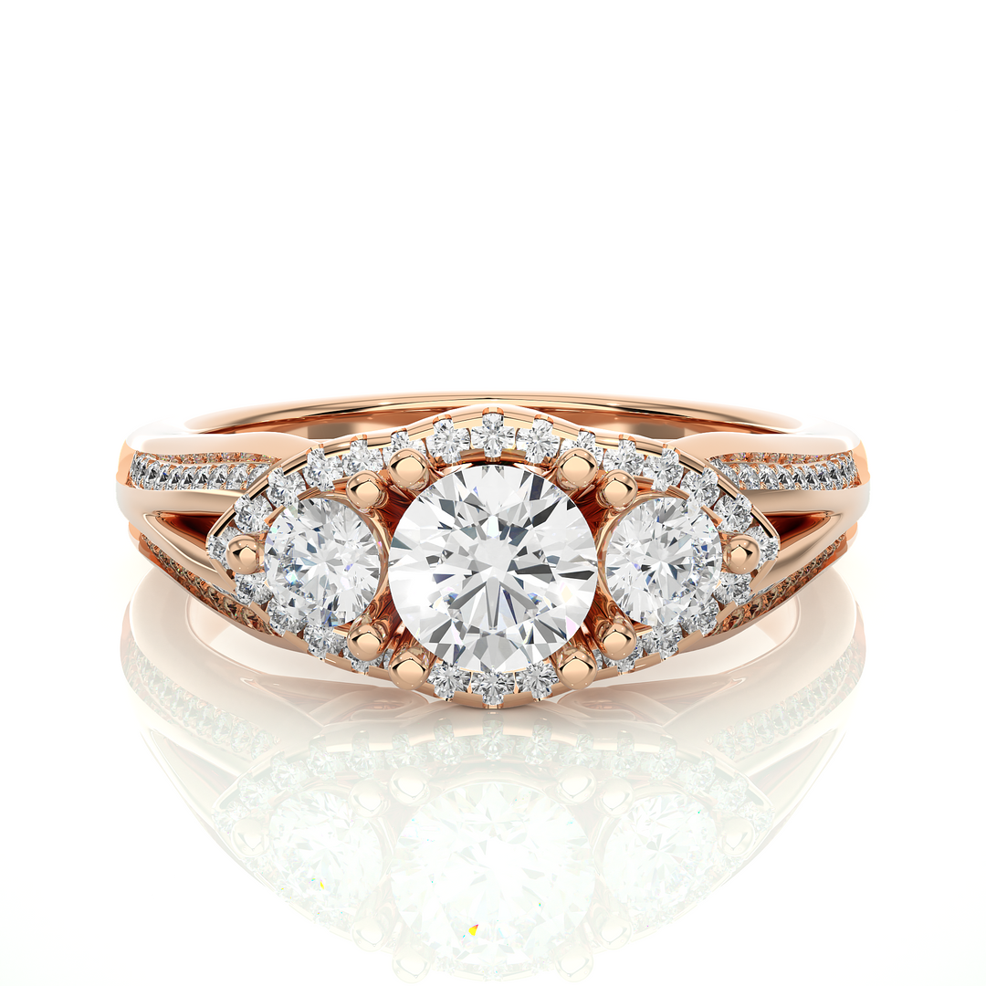 2 Carat Moissanite Three Stone Halo Engagement Ring In White Gold