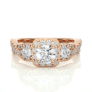 Halo Twisted Three Stone Moissanite Ring rose gold