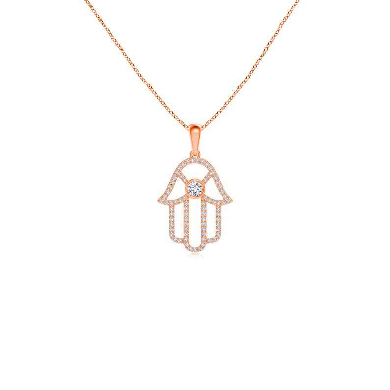 0.50 Carat Round Cut Moissanite Hamsa Pendant in Rose Gold