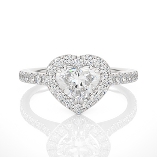 1.5carat Heart-Stone Moissanite Engagement Ring With Halo Setting in White Gold
