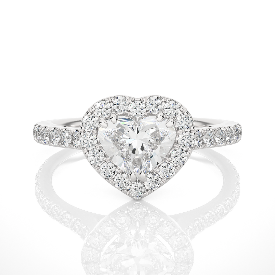 1.50 Carat Heart Shape Moissanite Halo Engagement Ring In White Gold