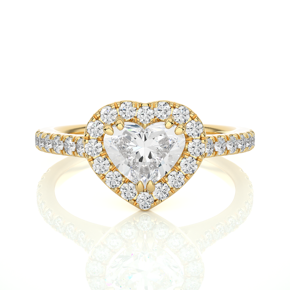 Heart stone halo with accents wedding ring yellow gold