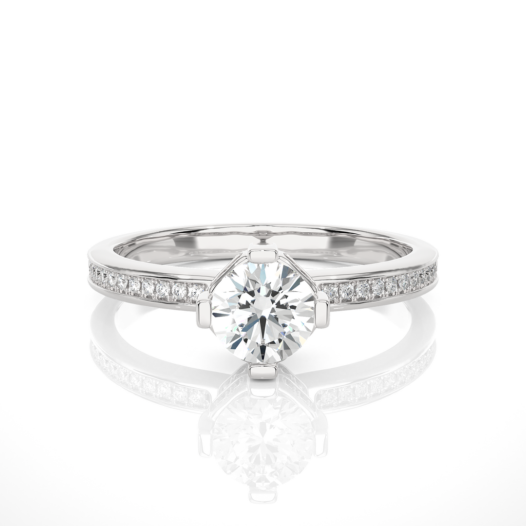 1.40 Ct Round Moissanite Hidden Halo Ring In White Gold For Women's