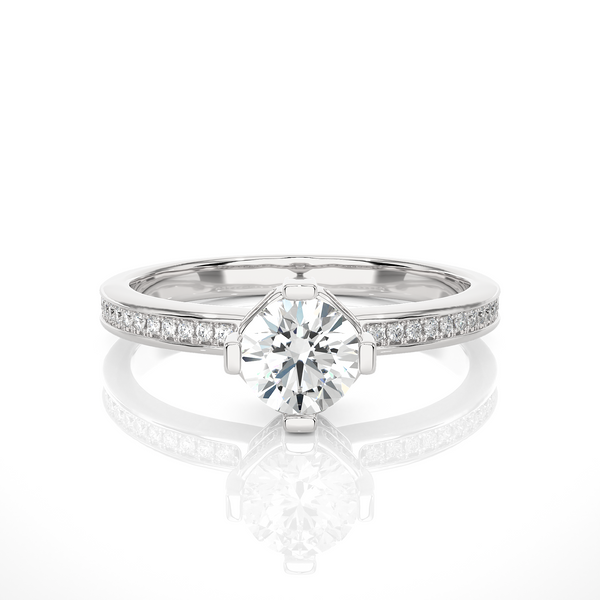 1.40 Ct Round Moissanite Hidden Halo Ring In White Gold For Women's