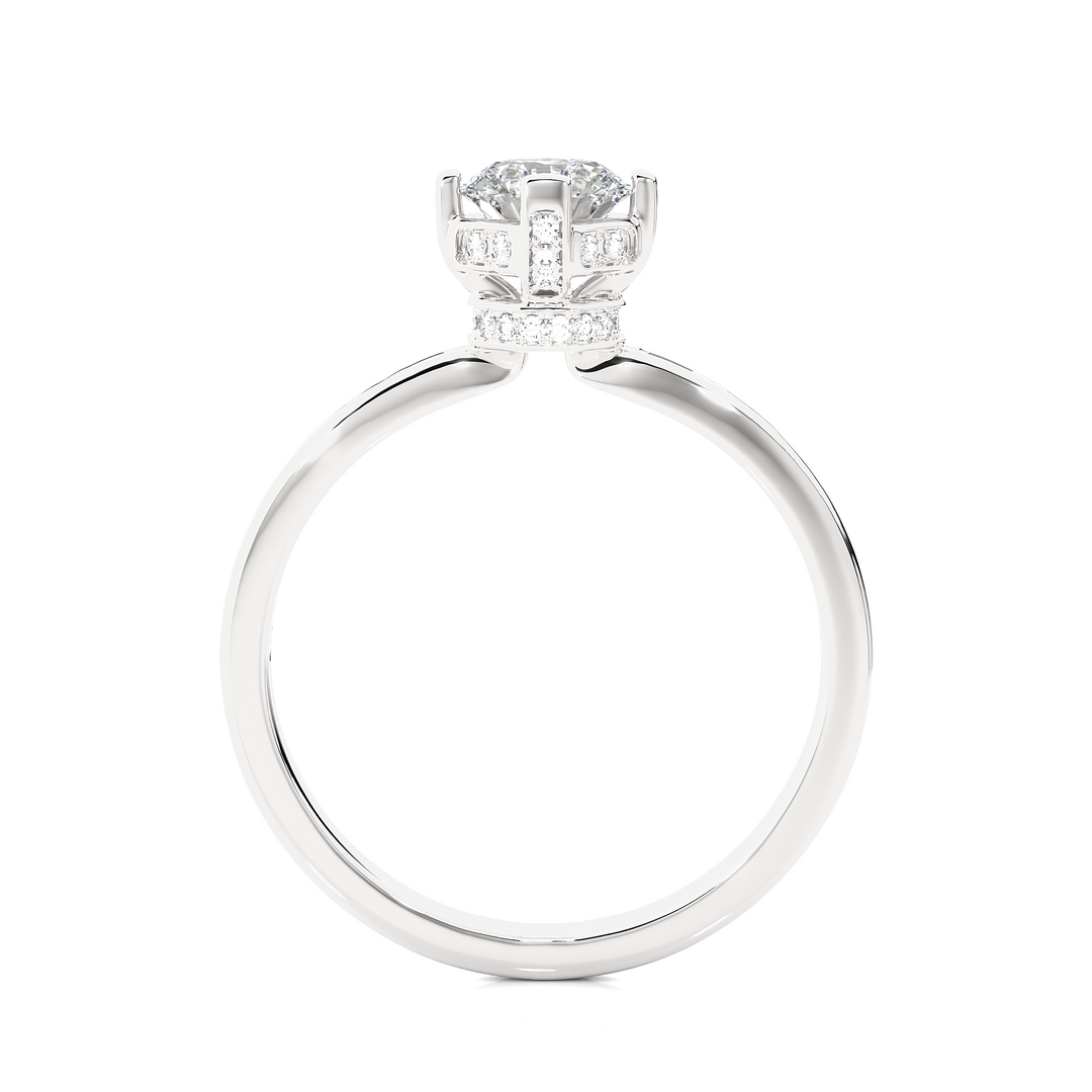 Hidden Halo Solitaire Moissanite Women's Ring white gold