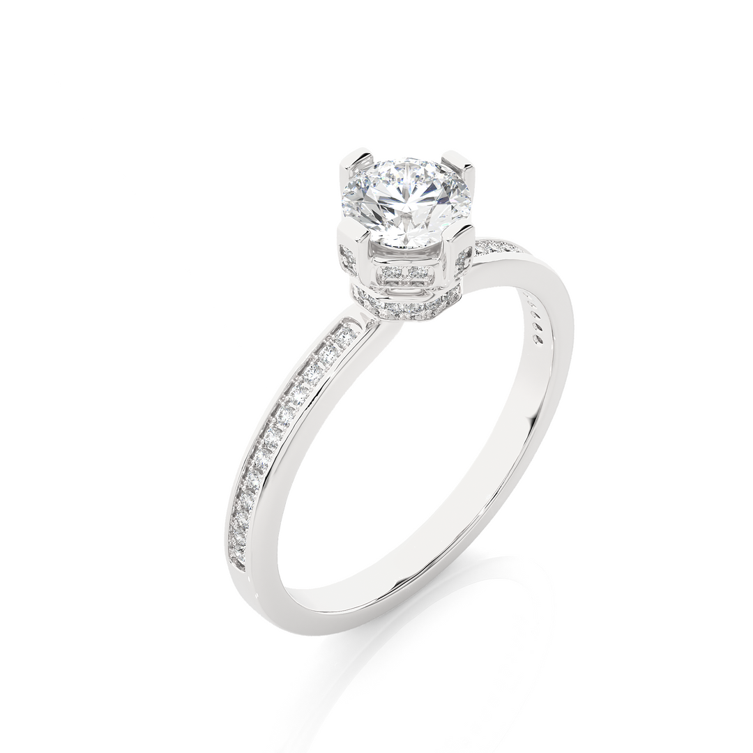 Hidden Halo Solitaire Moissanite Women's Ring white gold