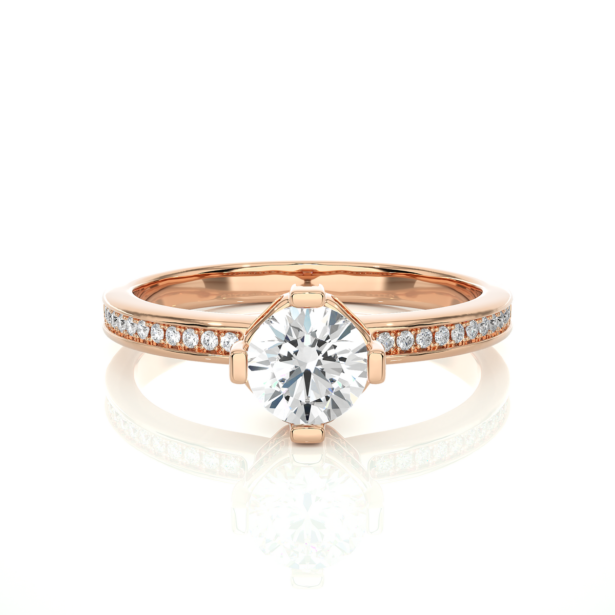 Hidden halo solitaire moissanite women's ring rose gold