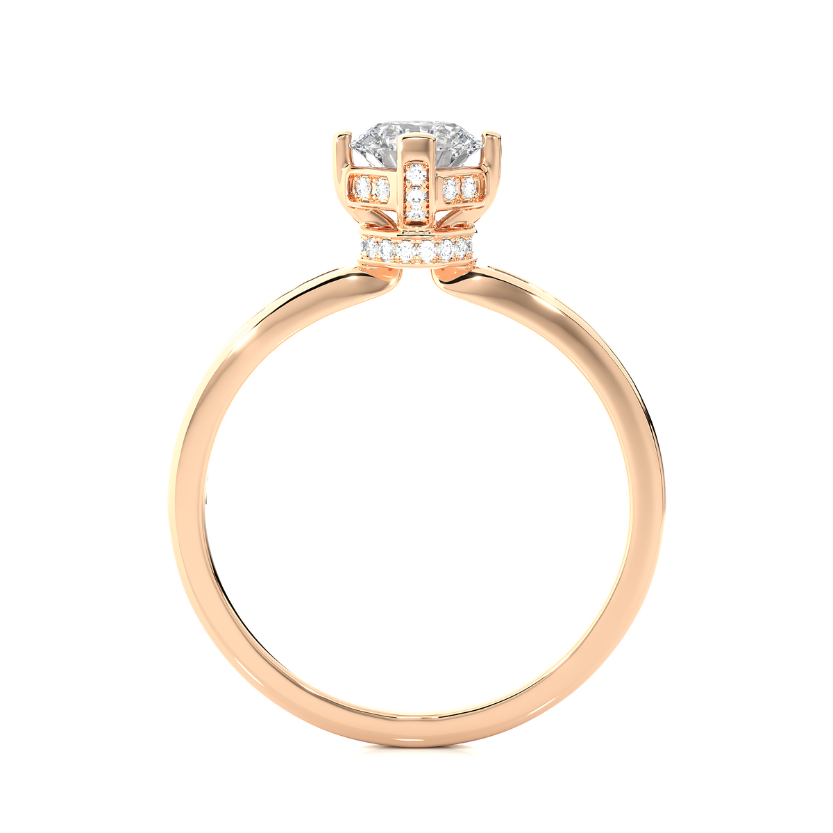 Hidden halo solitaire moissanite women's ring rose gold