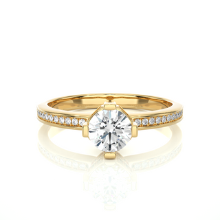 Hidden Halo Solitaire Moissanite Women's Ring yellow gold
