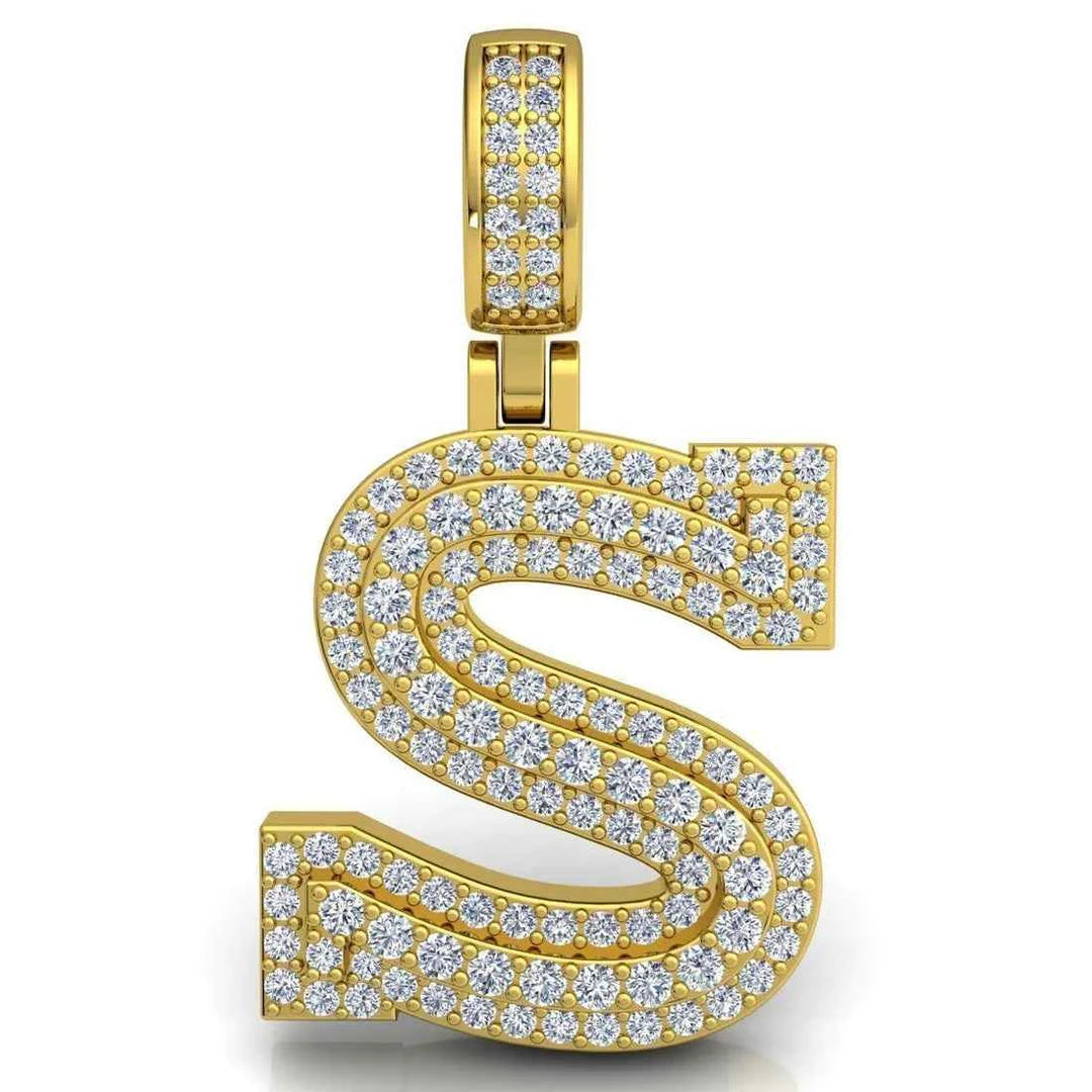 3 Carat Round Shaped Moissanite initial "S" Pendant In White Gold