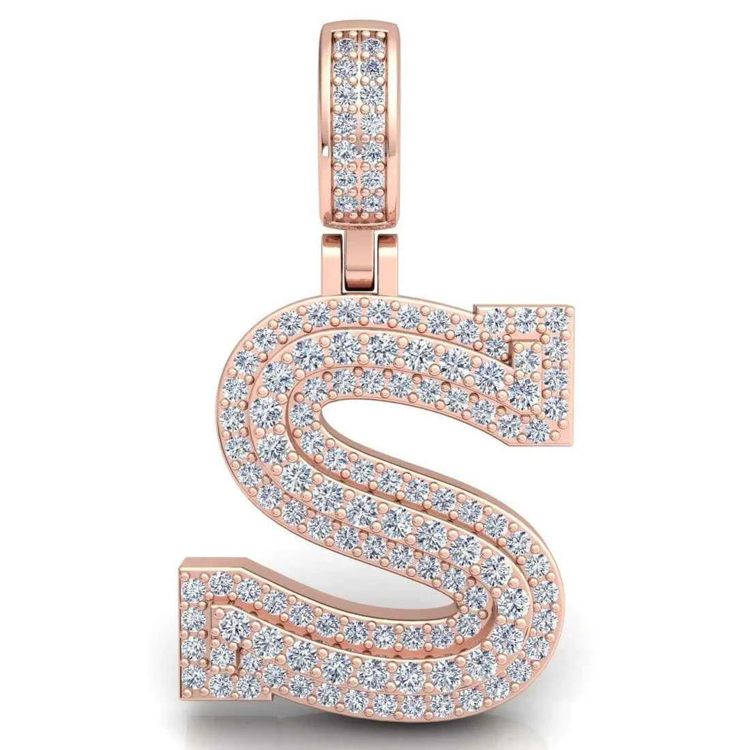 3 Carat Round Shaped Moissanite initial "S" Pendant In White Gold