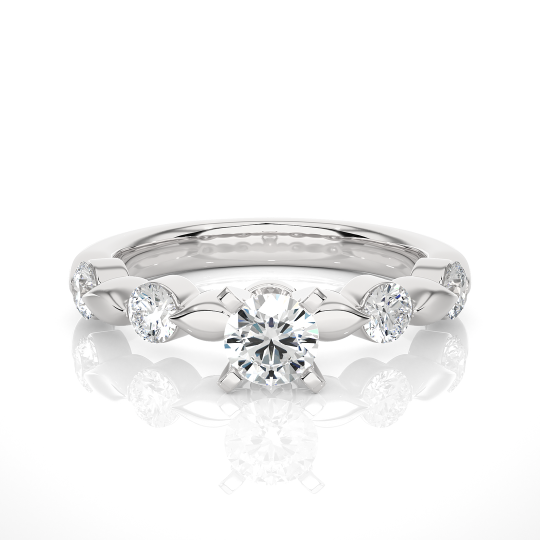 2 Ct Round Moissanite Leaf Design Five Stone Ring In White Gold