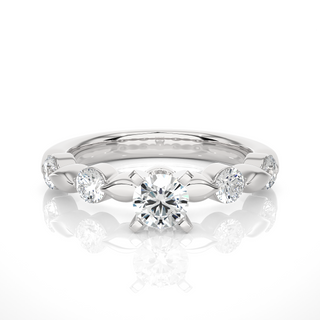 Leaf Design with Five Round Stone Moissanite Ring silver
