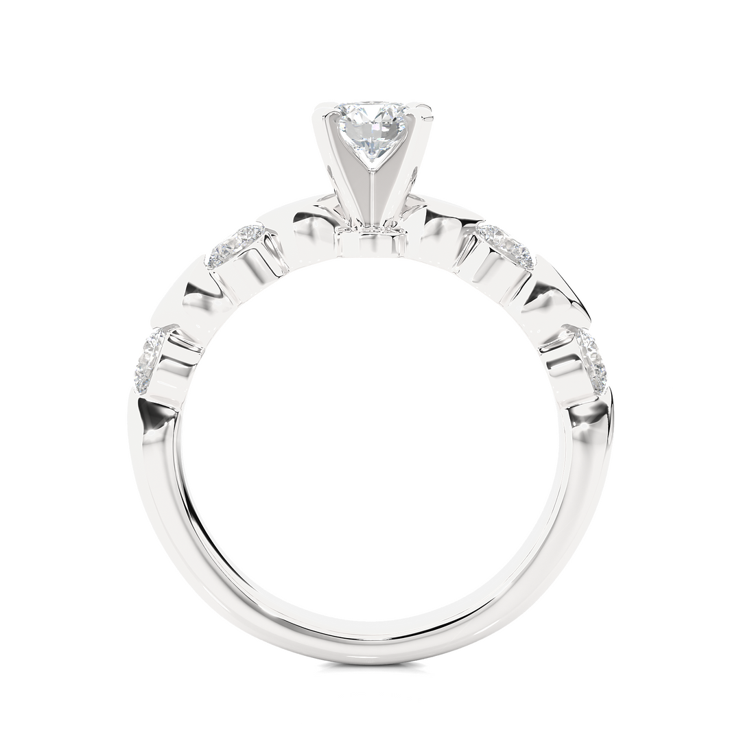 Leaf Design with Five Round Stone Moissanite Ring white gold