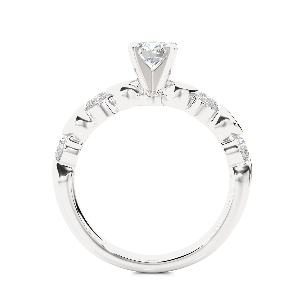 Leaf design with five round stone moissanite ring white gold
