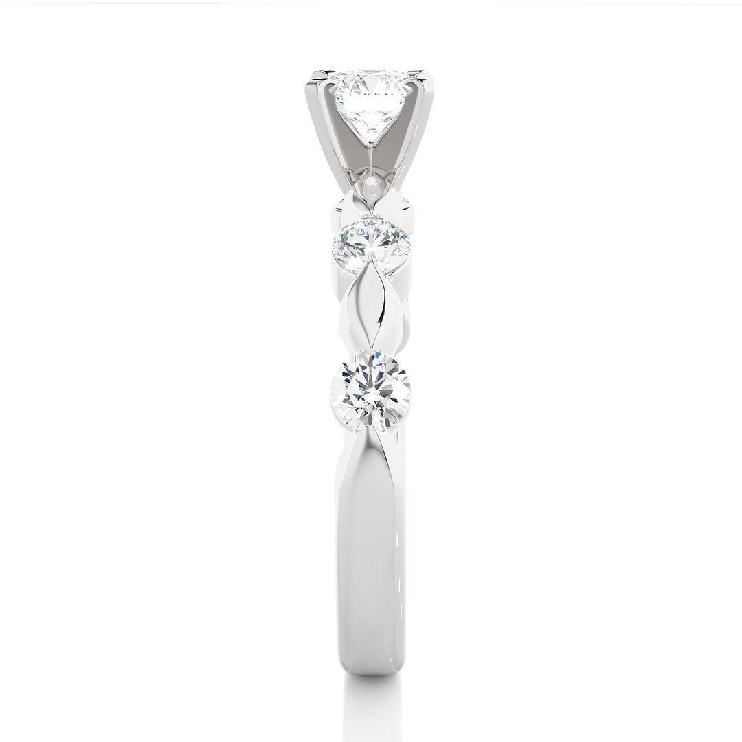 Leaf Design with Five Round Stone Moissanite Ring white gold