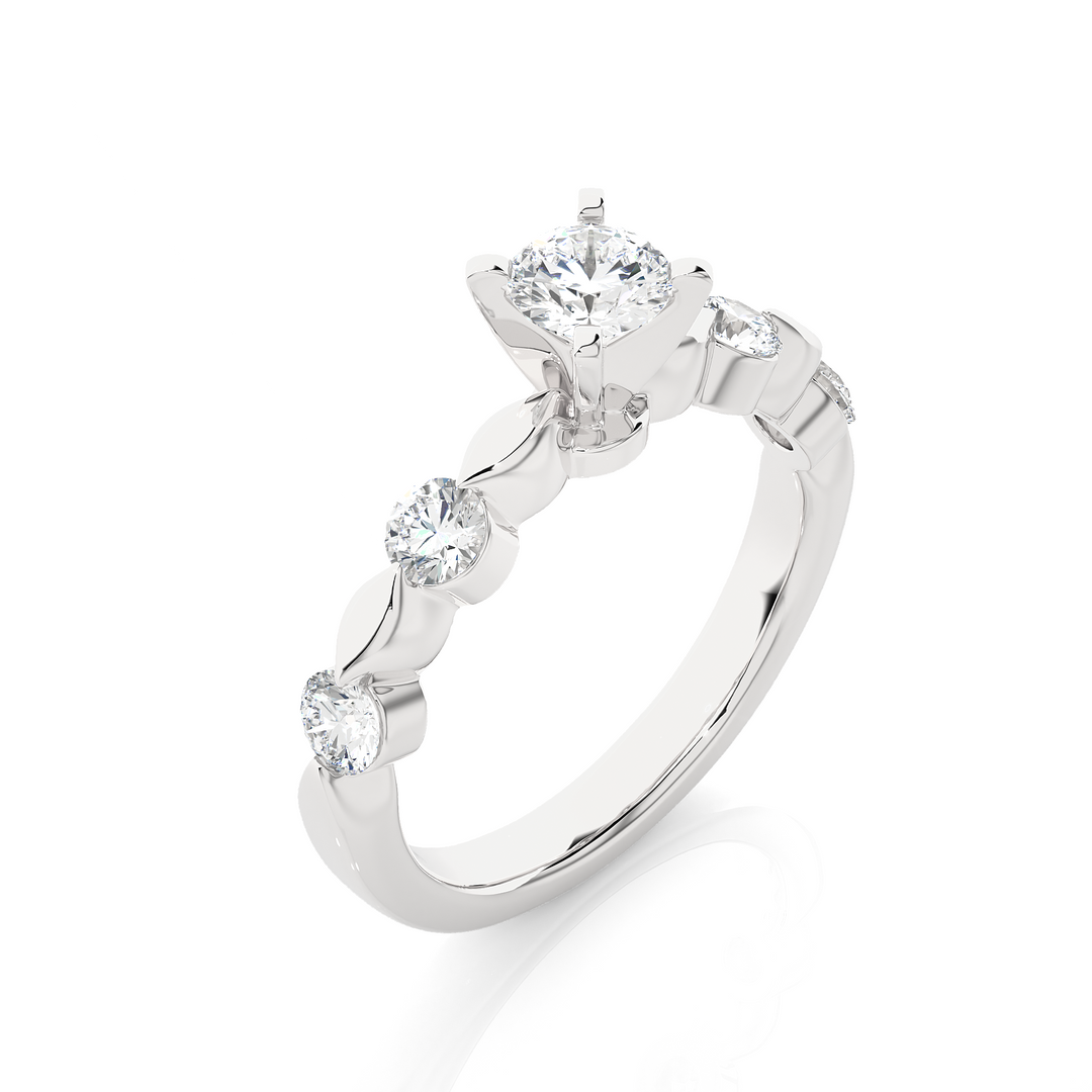 Leaf Design with Five Round Stone Moissanite Ring white gold