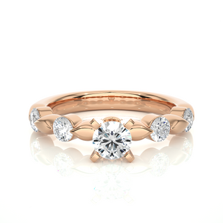 Leaf Design with Five Round Stone Moissanite Ring rose gold