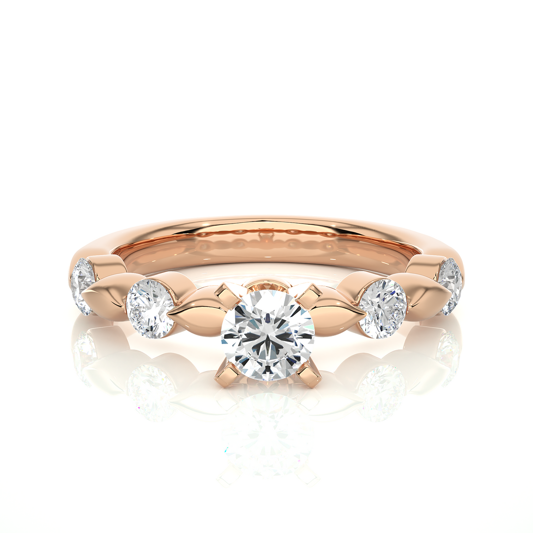 2 Ct Round Moissanite Leaf Design Five Stone Ring In White Gold