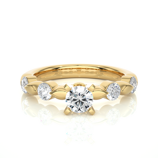 Leaf Design with Five Round Stone Moissanite Ring yellow gold