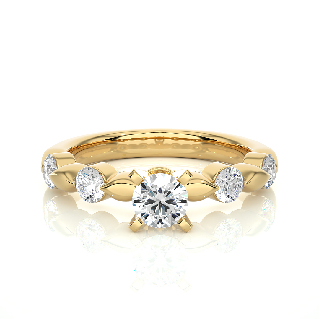 2 Ct Round Moissanite Leaf Design Five Stone Ring In White Gold