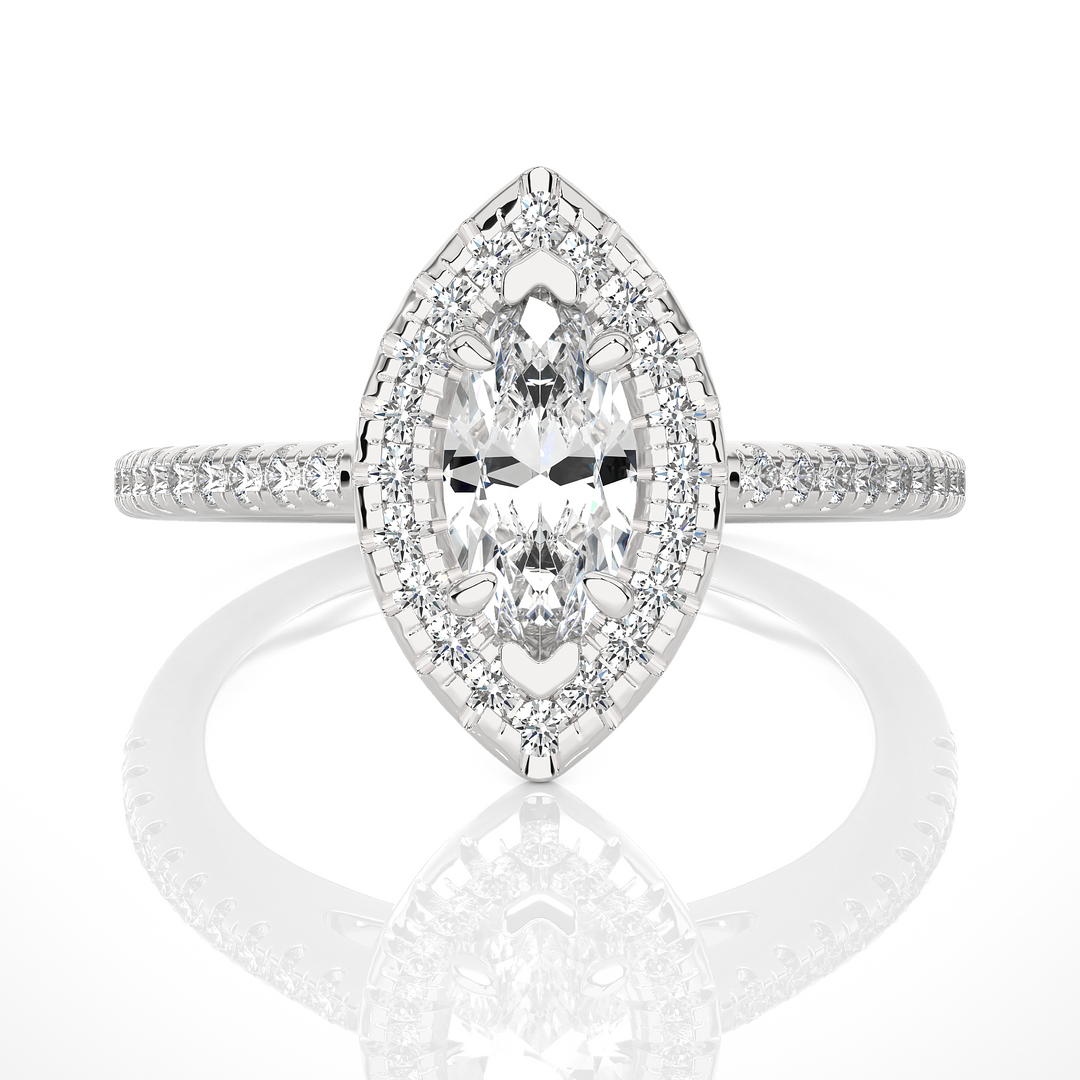 1.50 Ct Marquise Cut Moissanite Halo Engagement Ring In Yellow Gold
