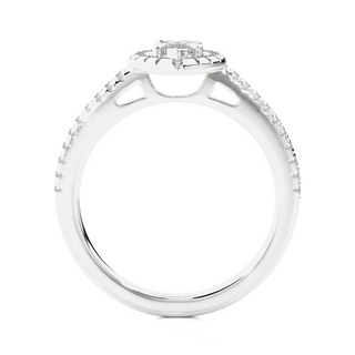 Marquise Halo with Frech V-Split Moissanite Ring white gold