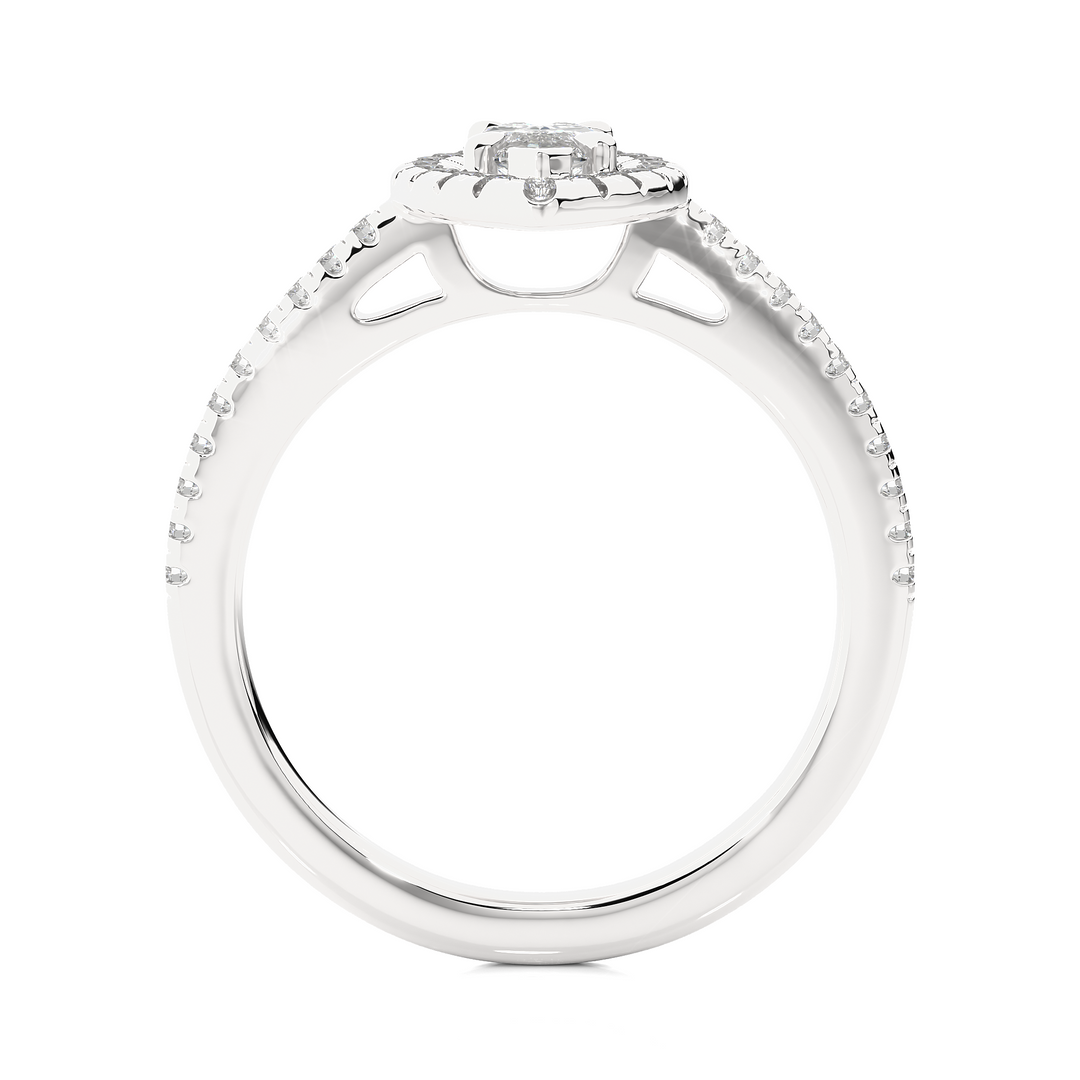 Marquise Halo with Frech V-Split Moissanite Ring silver