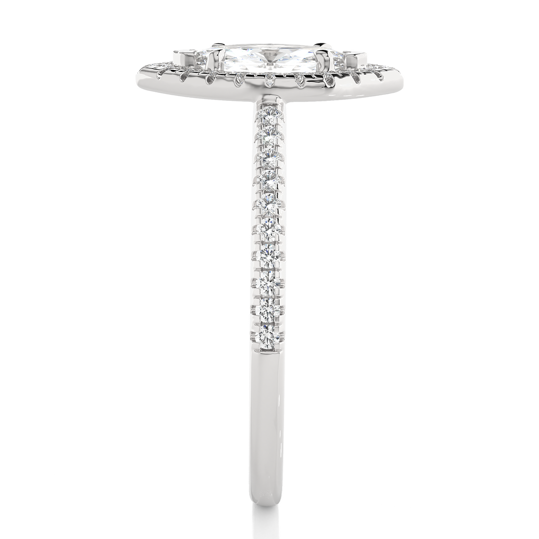Marquise Halo with Frech V-Split Moissanite Ring silver
