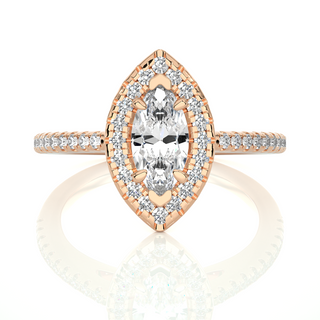 1.4 Ct Marquise Halo Moissanite Engagement Ring With French V-Split in Silver