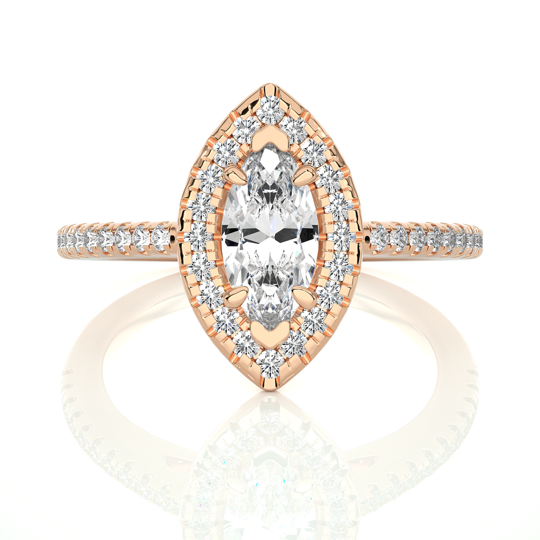 1.50 Ct Marquise Cut Moissanite Halo Engagement Ring In Yellow Gold