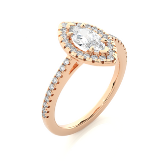 Marquise Halo with Frech V-Split Moissanite Ring rose gold