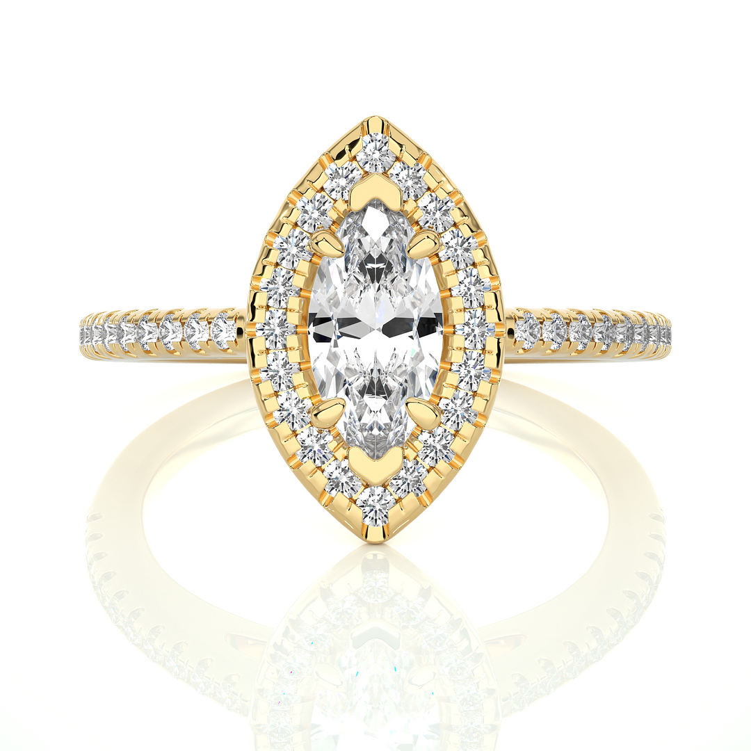 Marquise Halo with Frech V-Split Moissanite Ring yellow gold