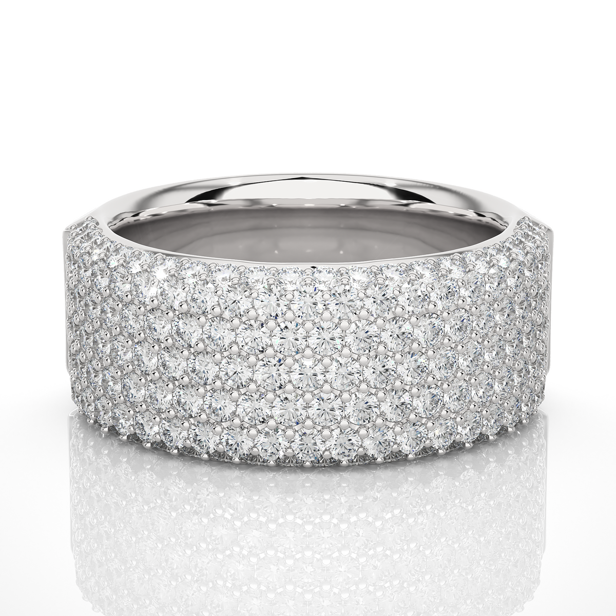 2 carat moissanite micro pave wedding band in white gold